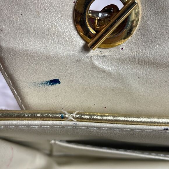 Gold Metallic Quilted Evening Bag with Goldtone Chain - Picture 9 of 11